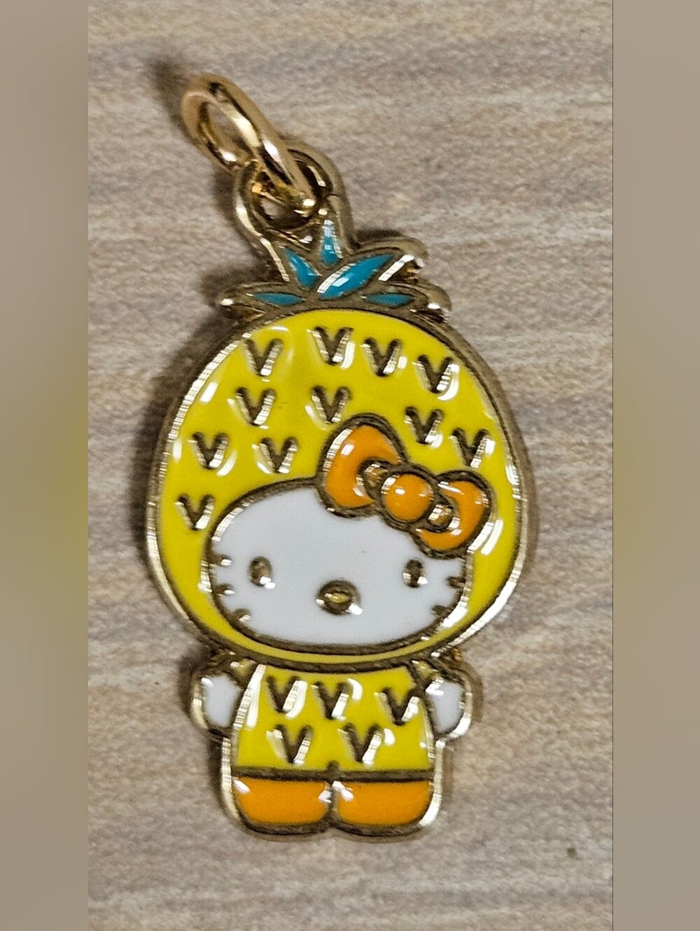 Sanrio Hello Kitty Pineapple Fruit Charm Pendant Enamel Gold Tone Metal